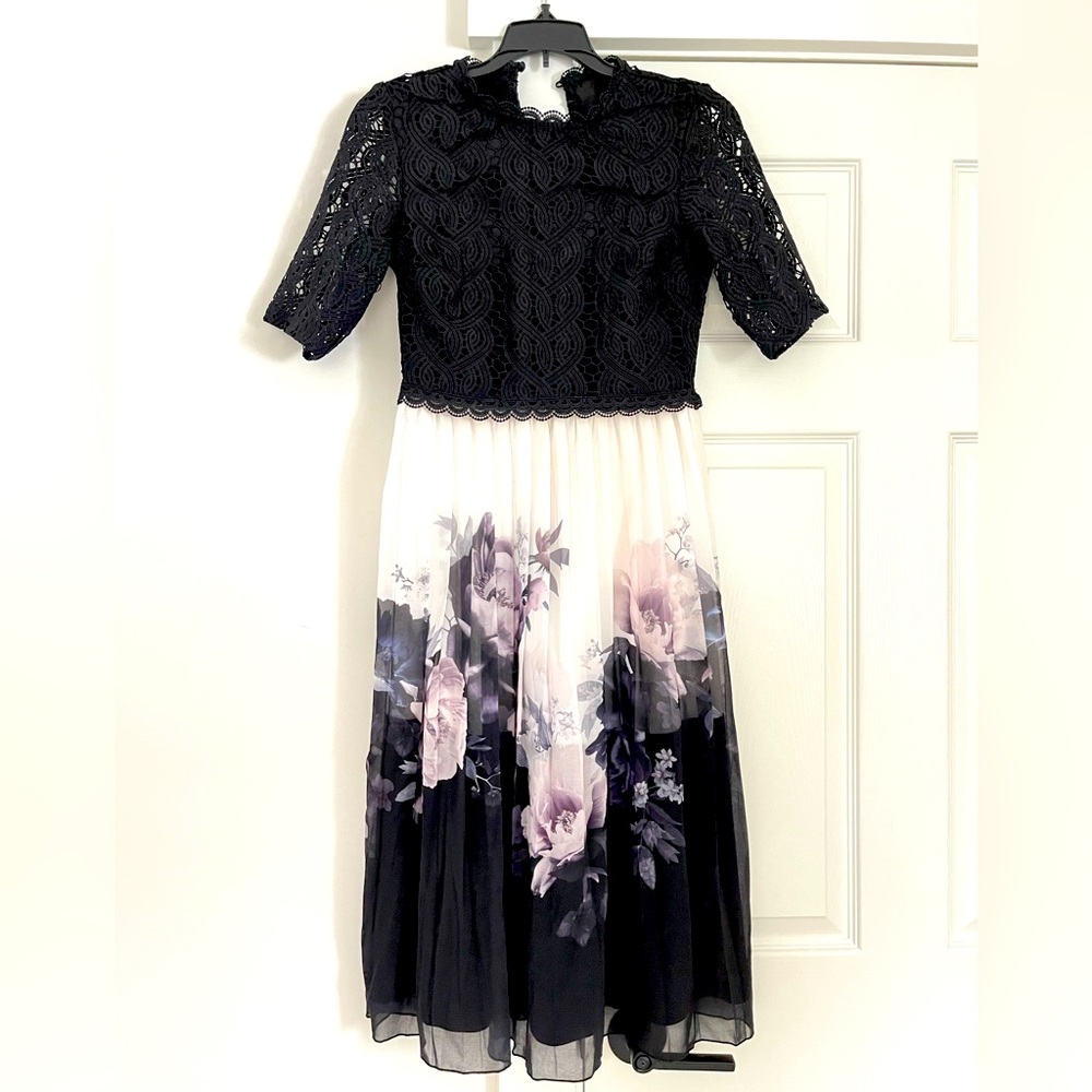 LIPSY lace detail dress with floral pleated skirt
